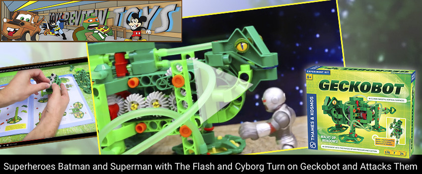 Geckobot takes on superheroes in ToysReviewToys